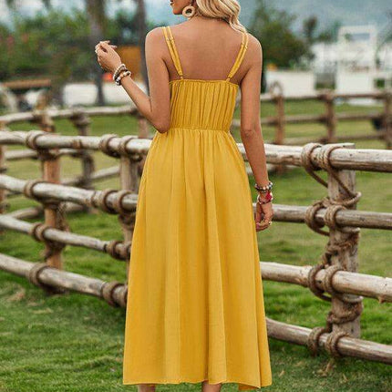 Boho Chic Viscose Suspender Dress - Effortless Ranch Style Elegance - Très Elite
