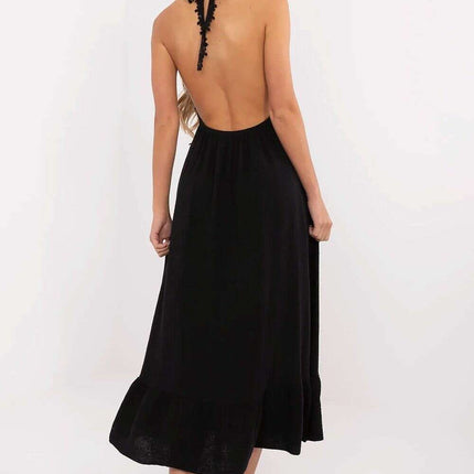 Boho Flared Daydress 213313 Midi Cotton Elastane Black - Très Elite