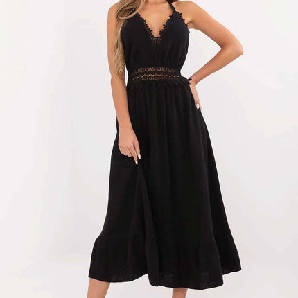 Boho Flared Daydress 213313 Midi Cotton Elastane Black - Très Elite