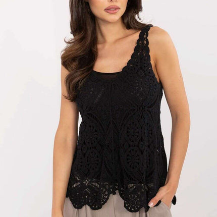 Boho Lace Blouse Two Piece Set 215139 Black Cotton Elegant - Très Elite