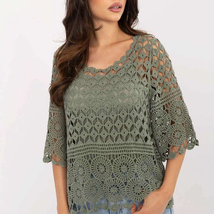 Boho Two Piece Green Blouse And Camisole Set For Women - Très Elite