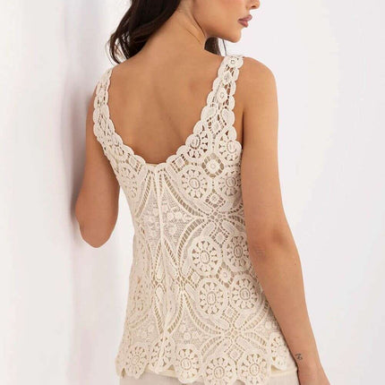 Boho Two Piece Openwork Blouse Set 213447 Beige Cotton - Très Elite