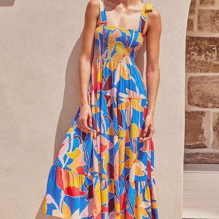 Boho Vibes Sleeveless Maxi Dress with Pop Print
