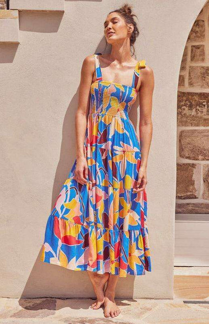 Boho Vibes Sleeveless Maxi Dress with Pop Print