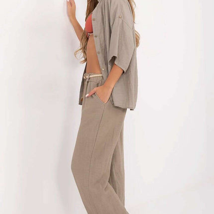 Boho Women Wide Leg Trousers Beige Viscose Linen 214060 - Très Elite