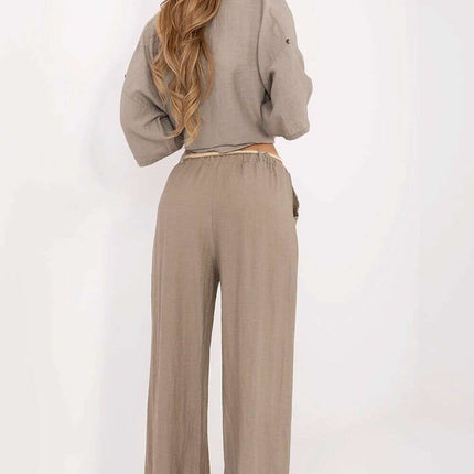 Boho Women Wide Leg Trousers Beige Viscose Linen 214060 - Très Elite