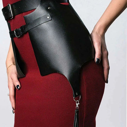 Bold Statement Leather Harness Skirt for Women - Trendsetting Urban Fashion Essential - Très Elite