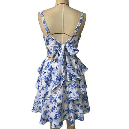 Bow Tie Backless Sling Cake Short Dress - Très Elite