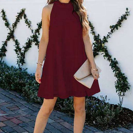 Breathable Sleeveless Round Neck Cotton Dress for Women in Chic Solid Colors - Très Elite