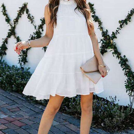 Breathable Sleeveless Round Neck Cotton Dress for Women in Chic Solid Colors - Très Elite