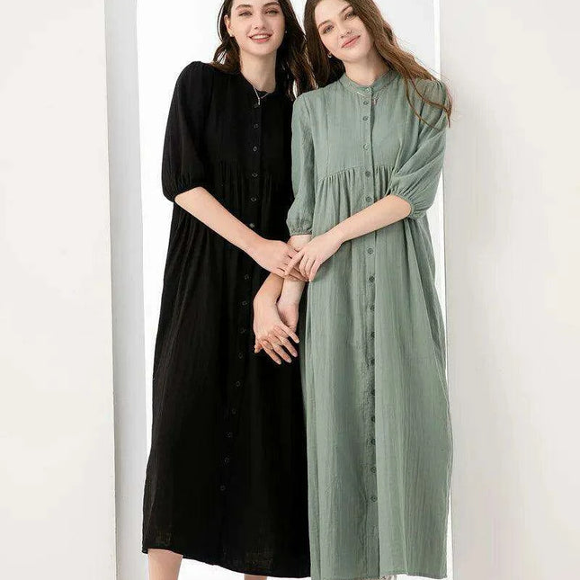 Breezy 3/4 Sleeve Cotton Maxi Dress | Comfortable Summer Gauze Dress with Inner Lining