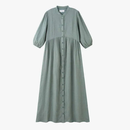 Breezy 3/4 Sleeve Cotton Maxi Dress | Comfortable Summer Gauze Dress with Inner Lining