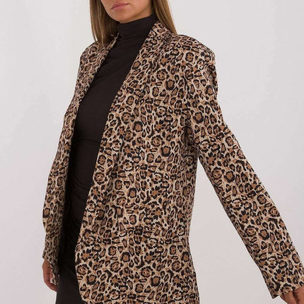 Brown Animal Motif Women Blazer Jacket Model 199965 - Très Elite