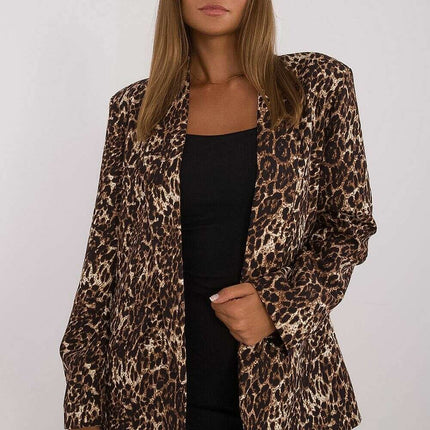 Brown Animal Motif Women Blazer Jacket Model 199965 - Très Elite