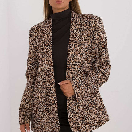Brown Animal Motif Women Blazer Jacket Model 199965 - Très Elite