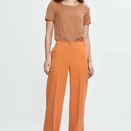 Brown Blouse Model 210089 Viscose Boat Neck Short Sleeve - Très Elite