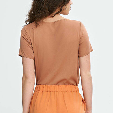 Brown Blouse Model 210089 Viscose Boat Neck Short Sleeve - Très Elite