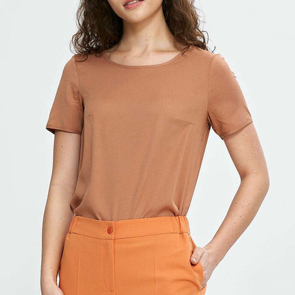 Brown Blouse Model 210089 Viscose Boat Neck Short Sleeve - Très Elite