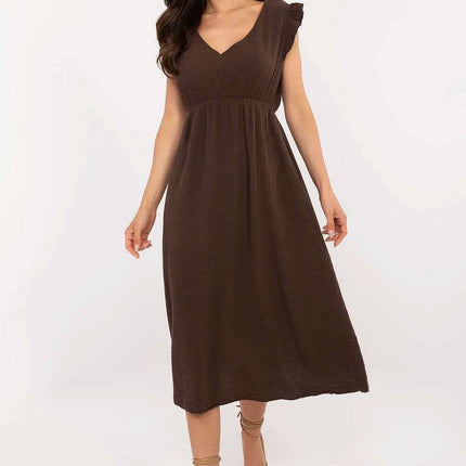 Brown Cotton Daydress Midi With Flared Silhouette Light - Très Elite