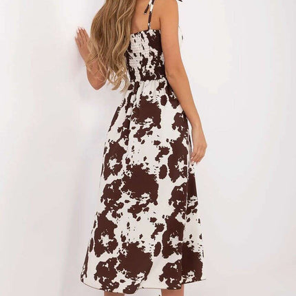 Brown Daydress 213226 Midi With Tied Straps Flared Style - Très Elite