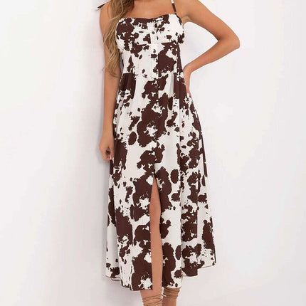 Brown Daydress 213226 Midi With Tied Straps Flared Style - Très Elite