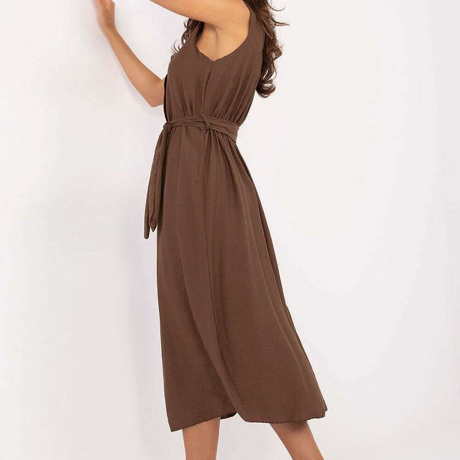 Brown Daydress 215557 Flared Sleeveless Summer Dress