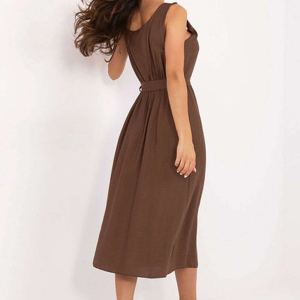 Brown Daydress 215557 Flared Sleeveless Summer Dress - Très Elite