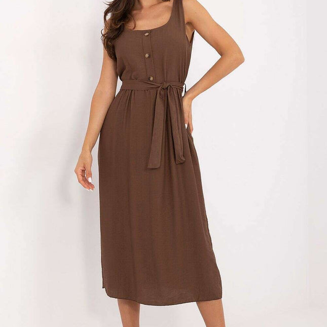 Brown Daydress 215557 Flared Sleeveless Summer Dress