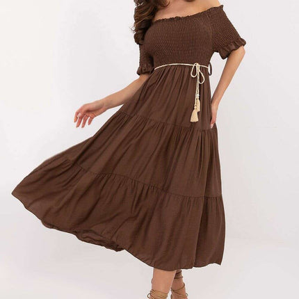 Brown Daydress Midi 215181 Flared Silhouette For Summer - Très Elite