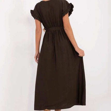 Brown Daydress Midi Flared Viscose Summer Dress For Women - Très Elite