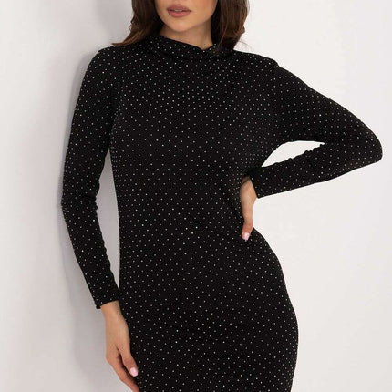 Brown Evening Dress Pencil Mini With Sleeves High Collar - Très Elite
