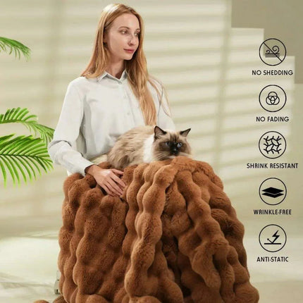 Brown Faux Rabbit Fur Cozy Throw Blanket - Luxuriously Soft 60'' X 80'' Plush Blanket - Très Elite