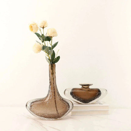 Brown Glazed Glass Vase with Bubble Pattern