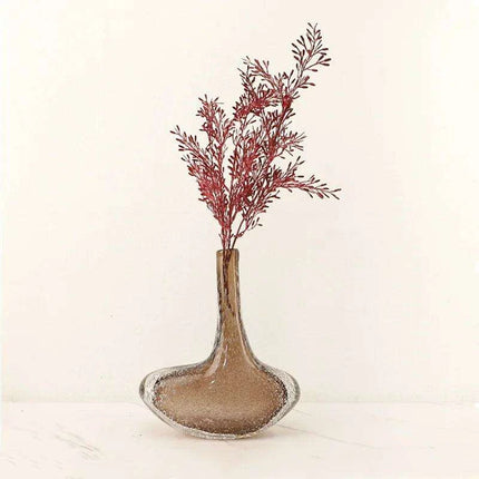 Brown Glazed Glass Vase with Bubble Pattern