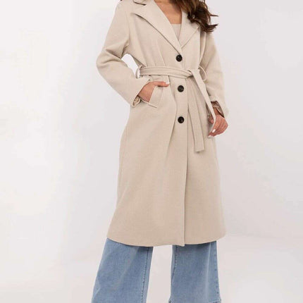 Brown Knee Length Womens Coat 211298 Polyester Elastane - Très Elite