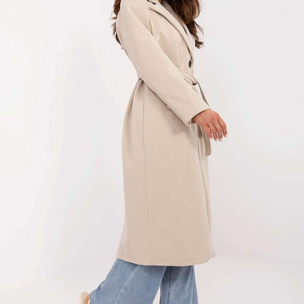 Brown Knee Length Womens Coat 211298 Polyester Elastane - Très Elite