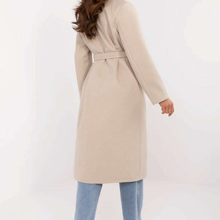 Brown Knee Length Womens Coat 211298 Polyester Elastane - Très Elite
