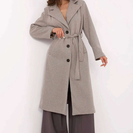 Brown Knee Length Womens Coat 211298 Polyester Elastane - Très Elite