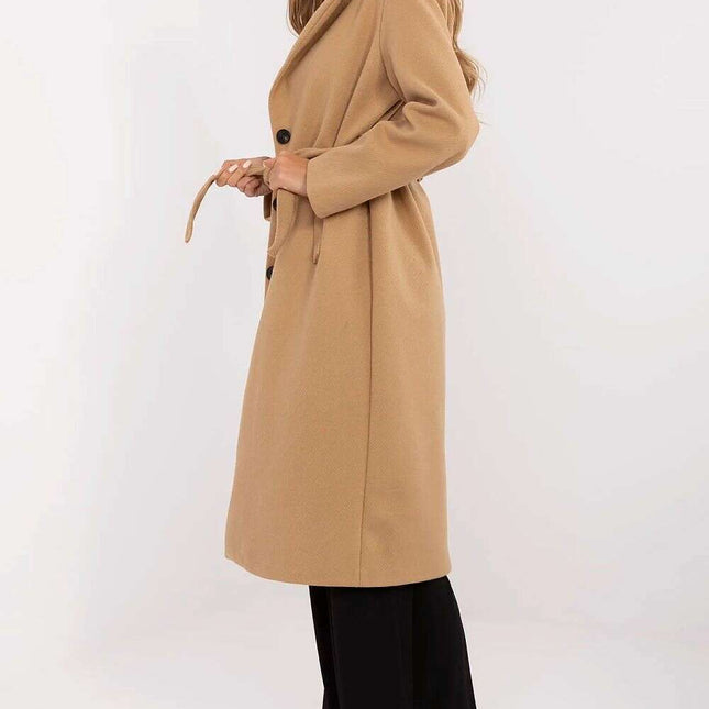 Brown Knee Length Womens Coat 211298 Polyester Elastane