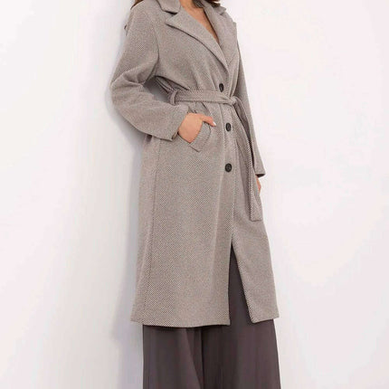 Brown Knee Length Womens Coat 211298 Polyester Elastane - Très Elite