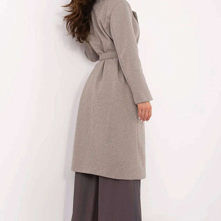 Brown Knee Length Womens Coat 211298 Polyester Elastane - Très Elite