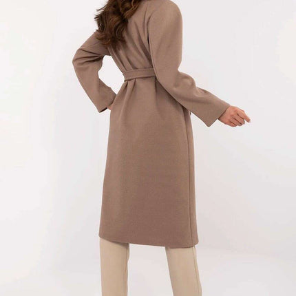 Brown Knee Length Womens Coat 211298 Polyester Elastane - Très Elite