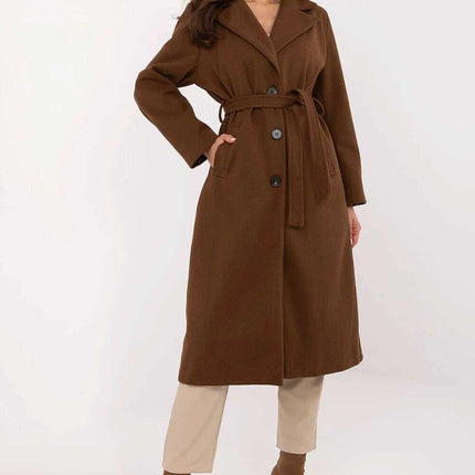 Brown Knee Length Womens Coat 211298 Polyester Elastane - Très Elite