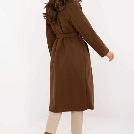 Brown Knee Length Womens Coat 211298 Polyester Elastane - Très Elite