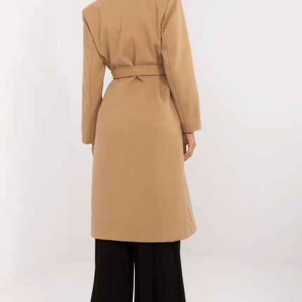 Brown Knee Length Womens Coat 211298 Polyester Elastane - Très Elite