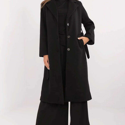 Brown Knee Length Womens Coat 211298 Polyester Elastane - Très Elite