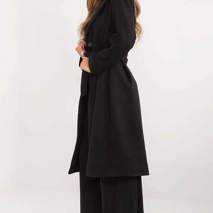 Brown Knee Length Womens Coat 211298 Polyester Elastane - Très Elite
