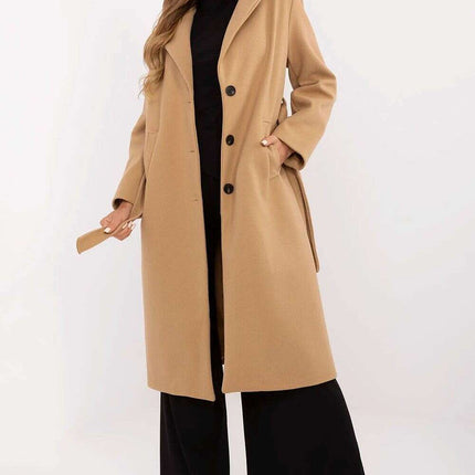 Brown Knee Length Womens Coat 211298 Polyester Elastane - Très Elite