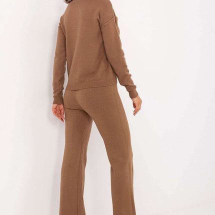 Brown Knit Sweater Set With Coordinating Pants For Women - Très Elite