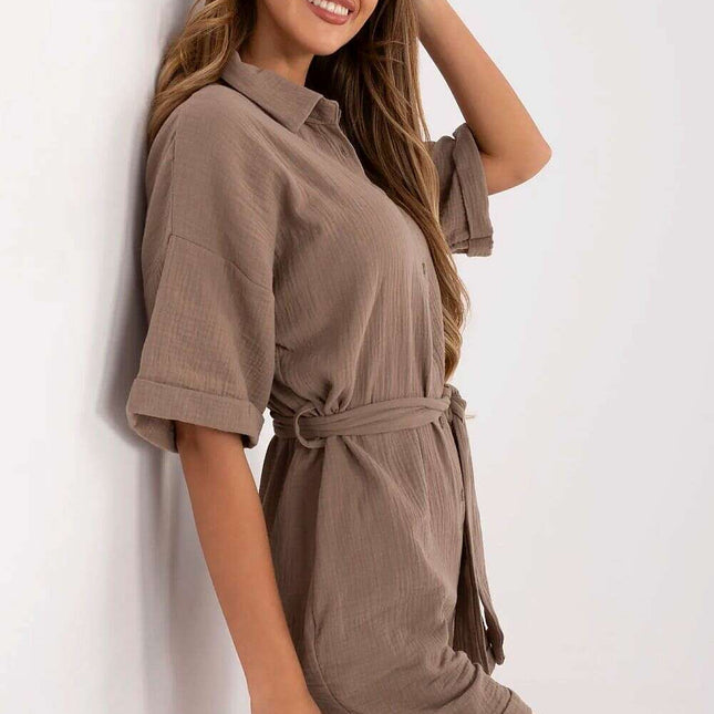 Brown Muslin Cotton Jumpsuit Suit 215135 for Women Daywear